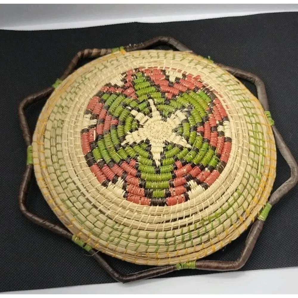 Vintage Handwoven Southwestern Basket Bowl W Handles Native American Style 8”...